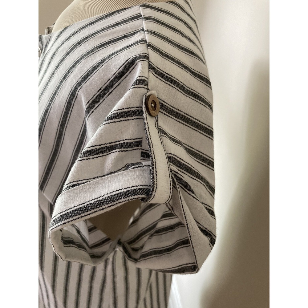 Cottagecore Love Tree Dress Sz LWhite With Black Strips Short Sleeve Coastal - Picture 4 of 12